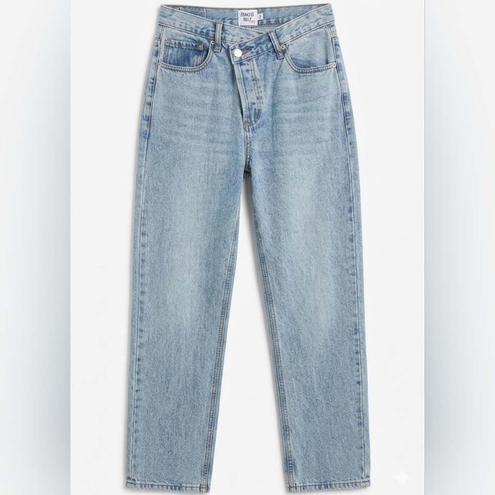 Princess Polly Asymmetrical Retro Y2K Blue Denim Wide Leg Jeans Sz 4 - Picture 2 of 8